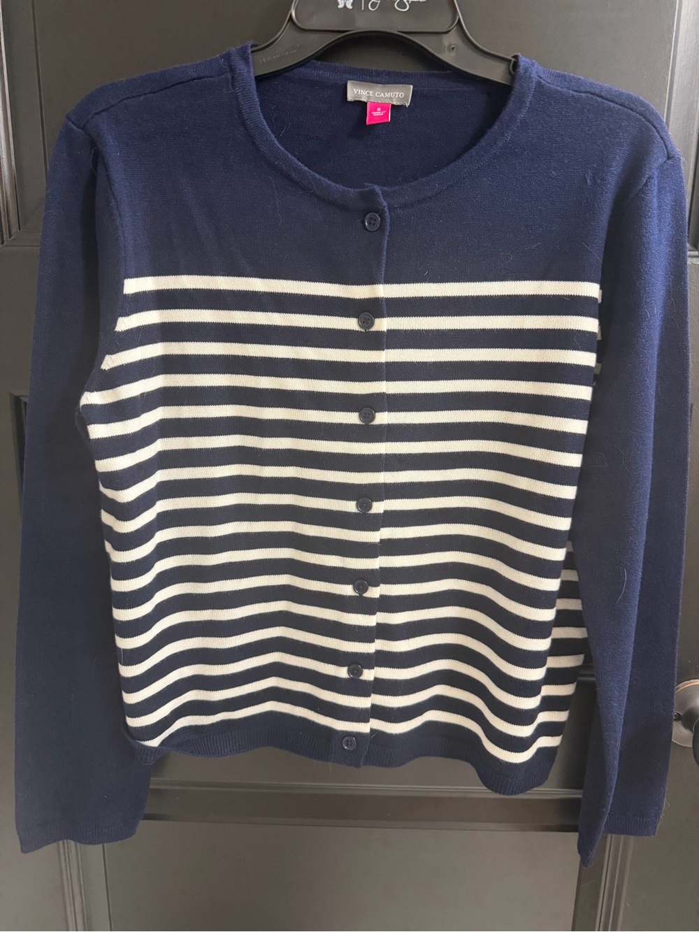 Vince Camuto NWT Navy Ivory Striped Button Front Cardigan Size S